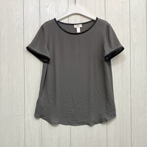 LOFT Gray Short Sleeve Faux Leather Trim Top Small NWT